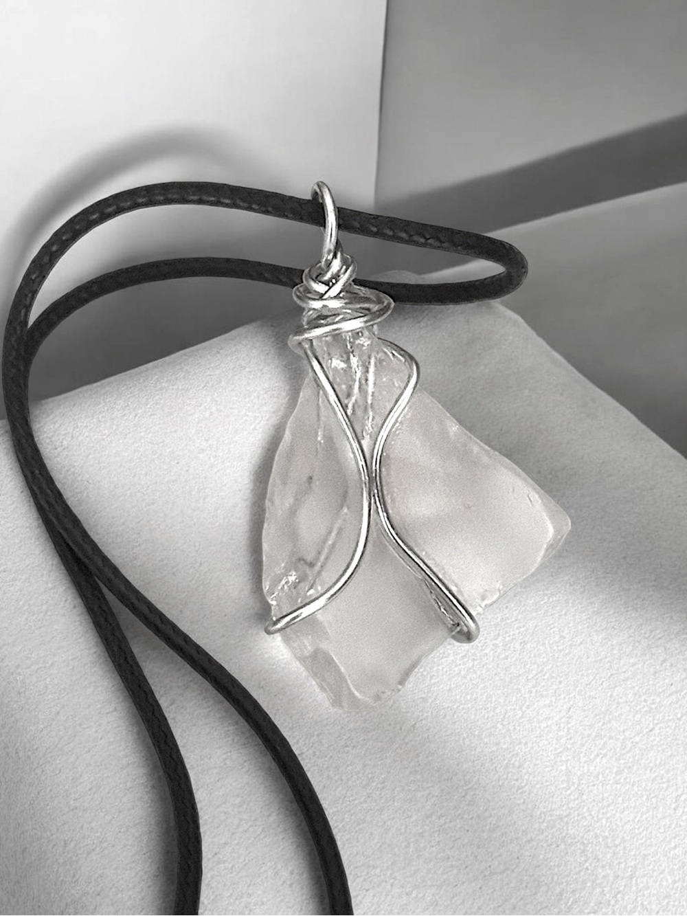 5 For $25💫Handcrafted Clear Sea Glass Pendant Necklace with Silver Wire Wrap